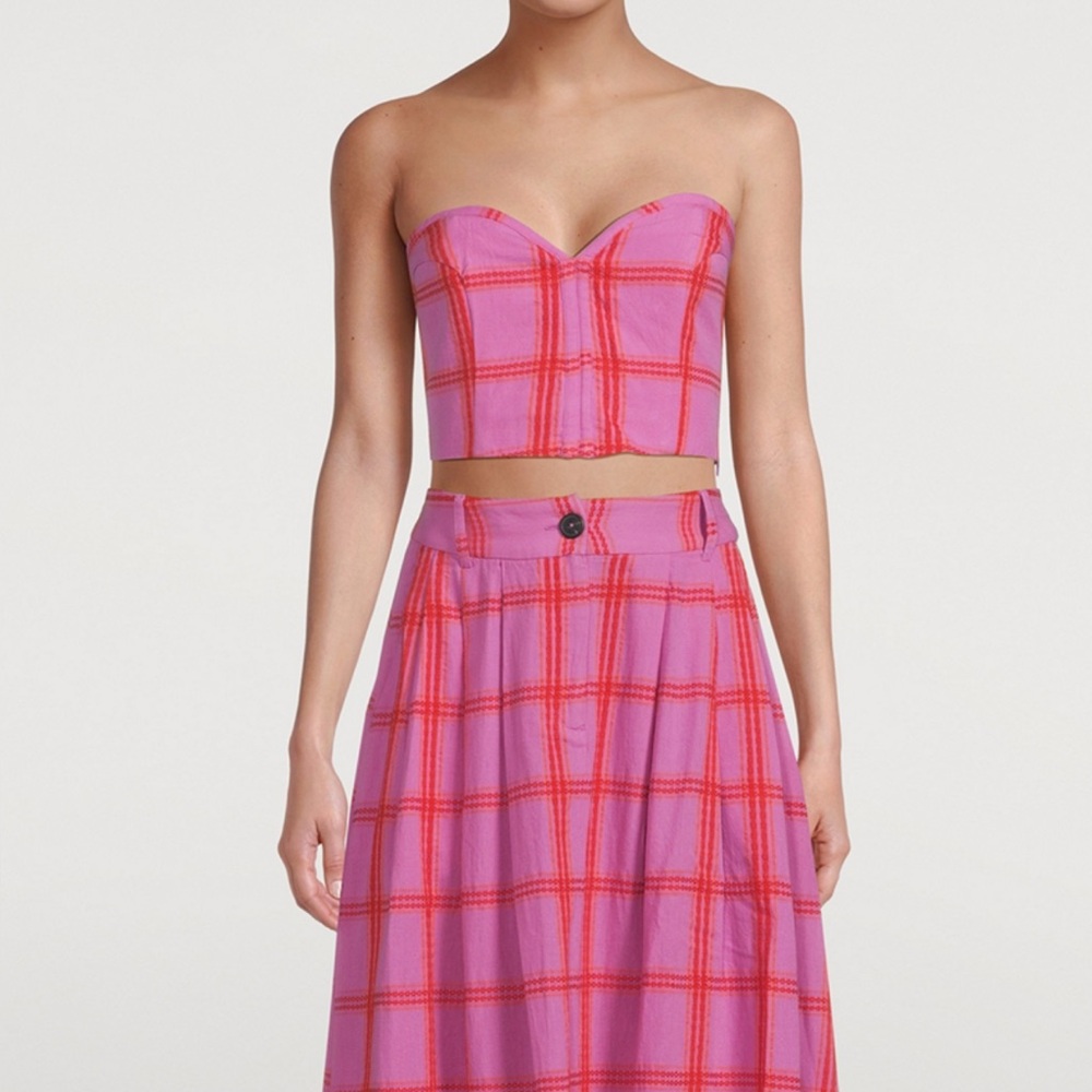 Mara Hoffman Pink and Red Plaid Crop Top